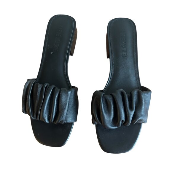 Steve Madden black leather slide. Worn once. Size 8. - Picture 2 of 8